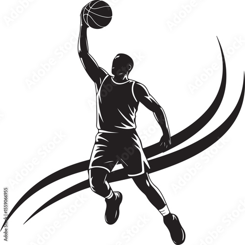 Player Dunking Basketball Silhouette

Basketball Dribbling Action Vector

Jump Shot Silhouette of Basketball Player

Basketball Hoop and Ball Vector Art

Fast Break Basketball Scene Silhouette