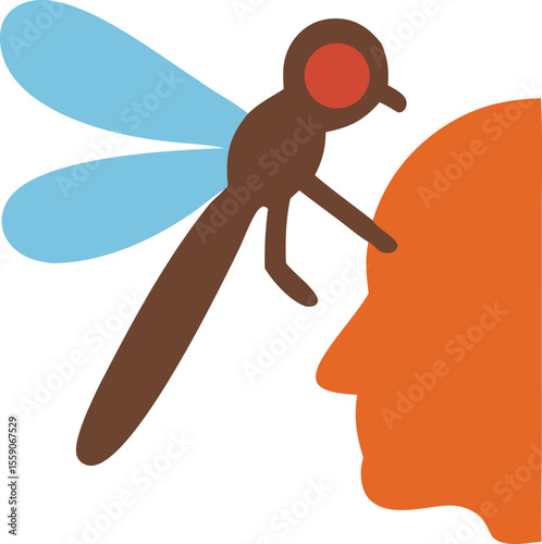 Mosquito biting a person's face illustration, showcasing insect bite and skin irritation with potential disease transmission and health concerns