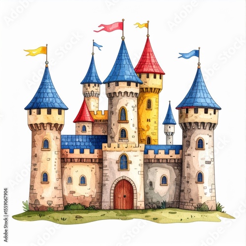 Watercolor Fairytale Castle Illustration