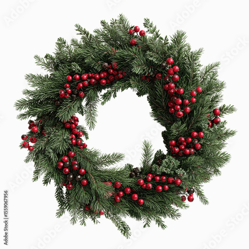 Festive Christmas Wreath with Red and Black Berries