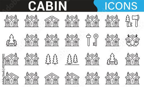 Nature and Wilderness Cabin Icons Set for Vacation and Travel Design