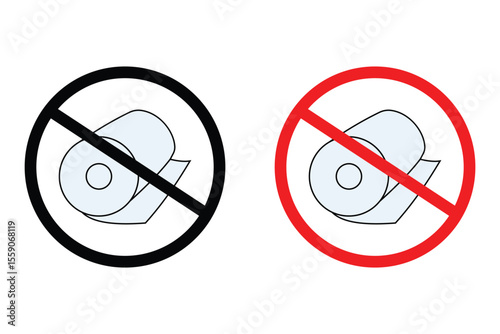 Do Not Throw Trash in Toilet Icon – Public Hygiene and Waste Disposal Warning Sign