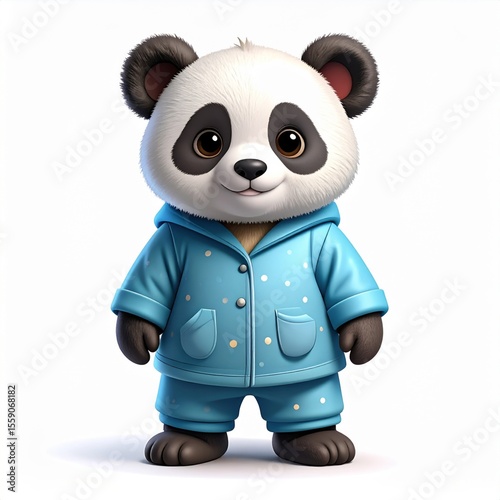 Adorable 3D Render of a Cute Panda in Blue Pajamas