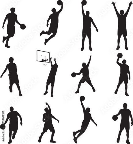 Player Dunking Basketball Silhouette

Basketball Dribbling Action Vector

Jump Shot Silhouette of Basketball Player

Basketball Hoop and Ball Vector Art

Fast Break Basketball Scene Silhouette