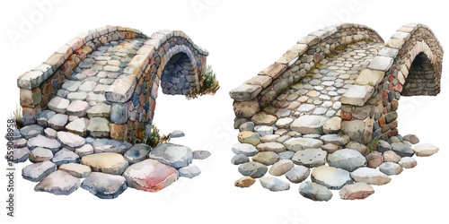 cobblestone bridge lnscape watercolor vector illustration