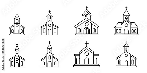 Church icon set. Christian church house icon collection.