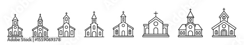 Church icon set. Christian church house icon collection.