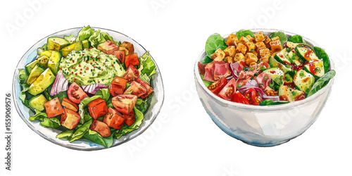 cobb salad watercolor vector illustration