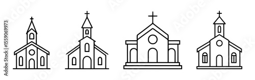 Church icon set. Christian church house icon collection.