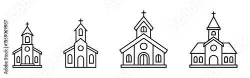 Church icon set. Christian church house icon collection.