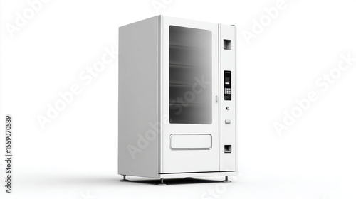 Empty white vender machine mockup 3d isolated on white background. blank screen. 3 side view. 3d illustration. 3d vender machine mockup.