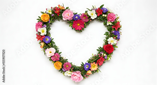 色鮮やか花輪 心形 優しく輝く光. AI Generated