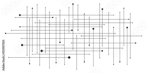 Abstract line or strokes with dots, dotted line, node point, digital background vector design concept. Abstract lines in grey and white tone of many squares and rectangle shapes on white background. 