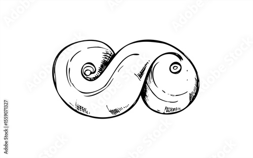 Swedish lussekatt or saffron bun monochrome vector illustration painted by black inks. Lusse pastry graphic sketch for holiday baking recipes, Scandinavian food decor, Christmas design
