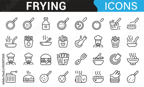 Minimalist Frying Icons for Food Preparation and Cooking Graphics
