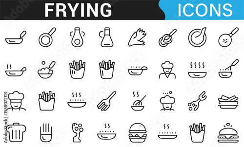 Simple Cooking Icons for Frying Food and Culinary Projects