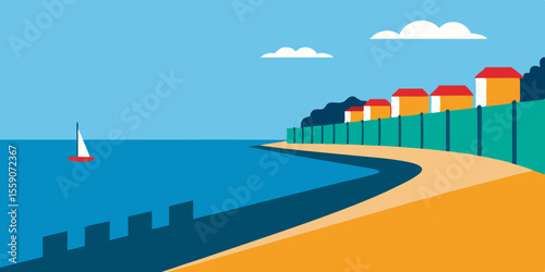 Urban City With Seaside Embankment