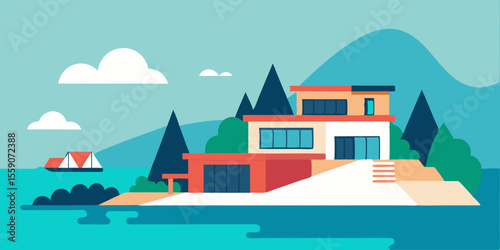 Modern Luxury Houses On Ocean Shore
