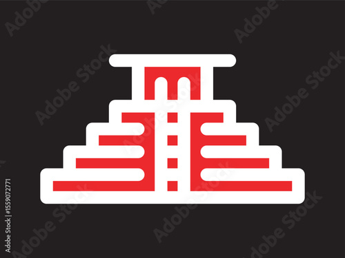 Modern Geometric Aztec Pyramid Minimalist Symbol Icon On Black Background