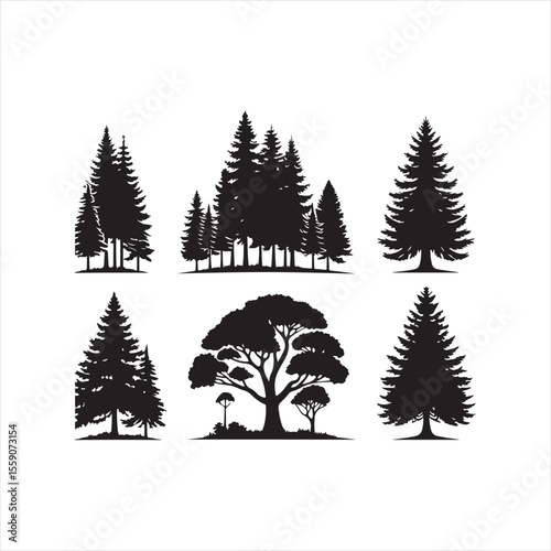 trees vector silhouette clip art design illustration collection