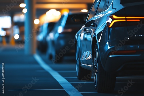Aerial view of a car parked in the parking lot at night
