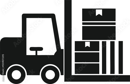 Forklift Truck Moving Boxes in a Warehouse or Storage Facility