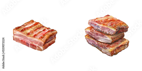 pork belly watercolor vector illustration