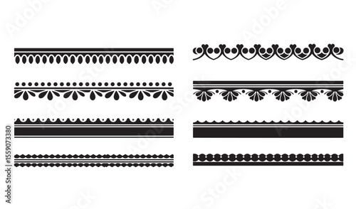 Decorative border elements icon set collection in black for design projects