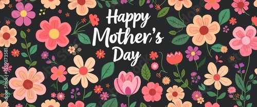 Wallpaper Mural Happy Mother's Day floral seamless pattern Cute cartoon flowers in flat style, perfect for digital paper, scrapbook, fabric, and decor,  blossom,  whimsical Torontodigital.ca