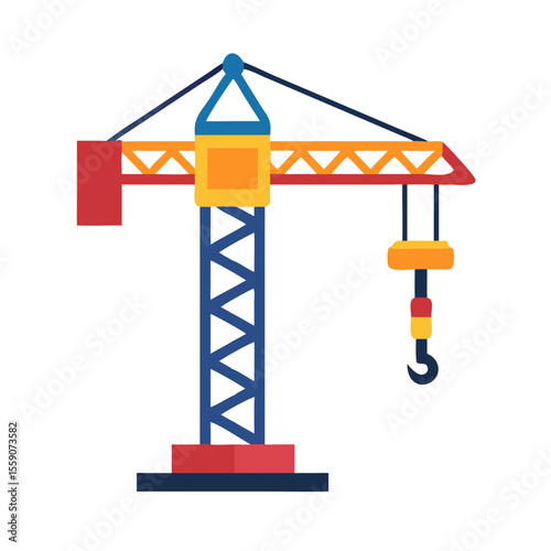 Bold Colored Construction Crane Icon, Building Equipment Symbol, Industrial Machinery Illustration

