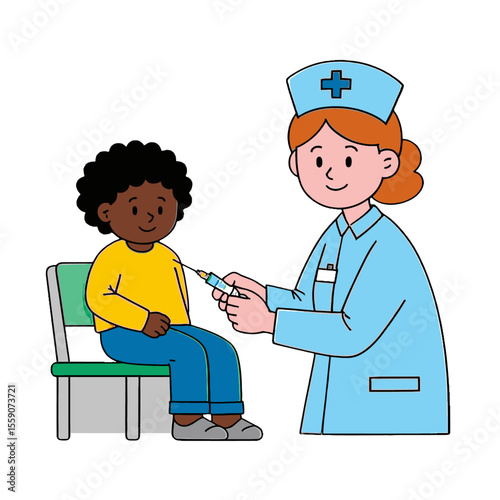 A nurse gives a child a shot