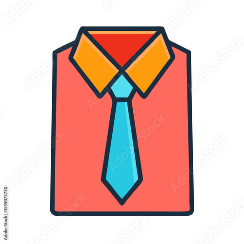 Bold Colored Shirt with Necktie Icon, Formal Wear Symbol, Business Attire Illustration

