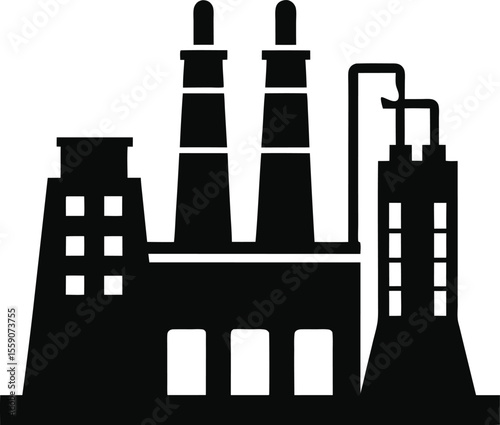 Industrial Manufacturing Facility with Tall Chimneys and Connected Buildings