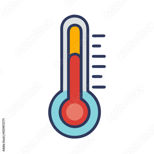 Bold Colored Thermometer Icon, Temperature Measurement Symbol, Health and Weather Illustration

