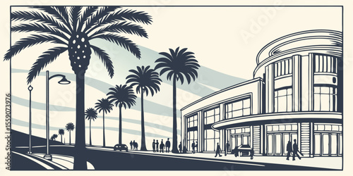 Costa Mesa CA Skyline Vector - Segerstrom Arts & Palm Boulevards