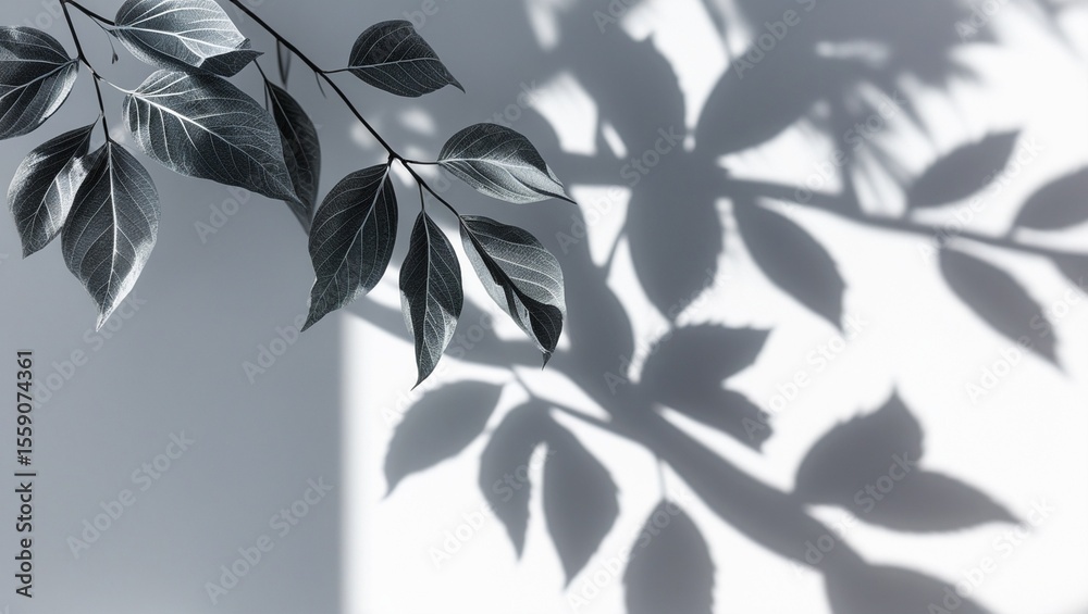 Leaf Shadow Overlay Effect. Soft Gray Plant Shadows on White Background. Blurred Foliage and Tree Branch Light Effect for Summer and Spring Design Mockups