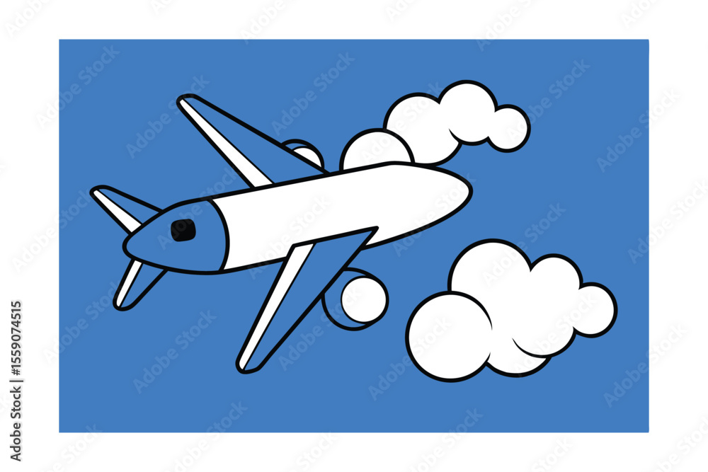 Naklejka premium An airplane flying through the clouds on a bright blue sky