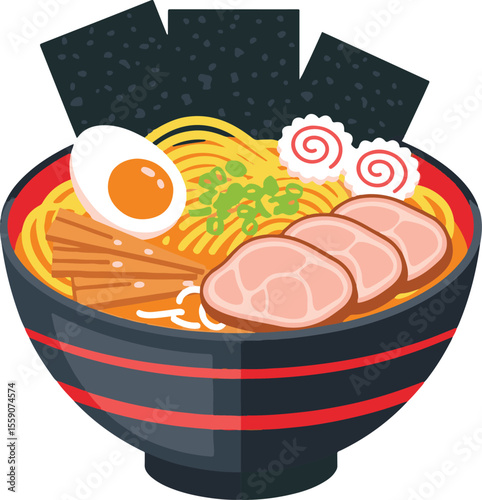 Delicious Bowl of Japanese Ramen – A Vector Illustration of Rich Broth, Toppings, and Flavor