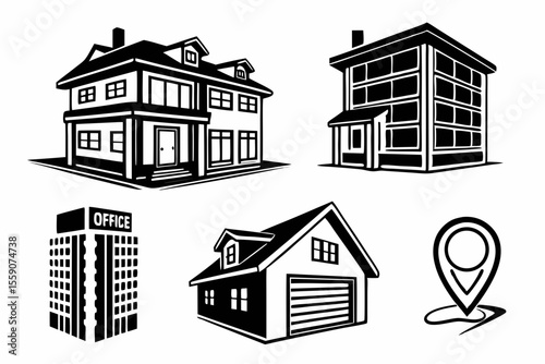 real estate icon set sihouette black vector bundle