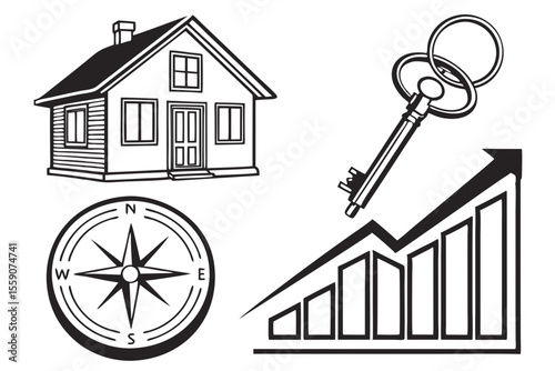 real estate icon set sihouette black vector bundle