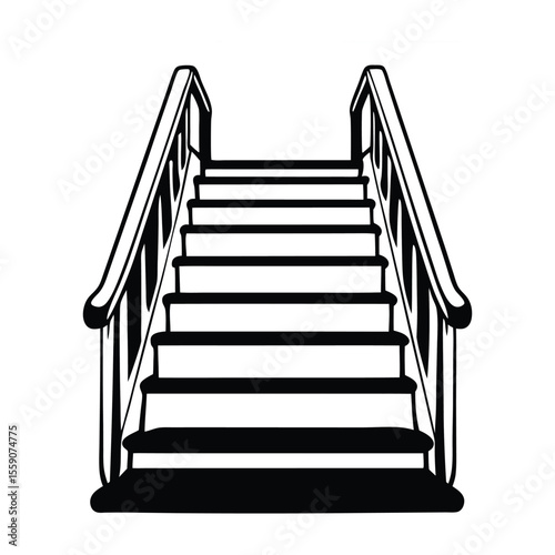 Simple Black and White Staircase Illustration