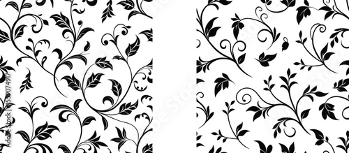 Vector art of an elegant seamless pattern with black leaves and vines isolated on transparent background