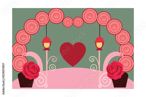 Romantic Wedding Ceremony Arch with Heart and Roses