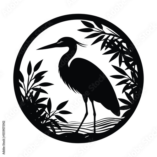 Elegant Heron Silhouette Bird Nature Wildlife Art Print