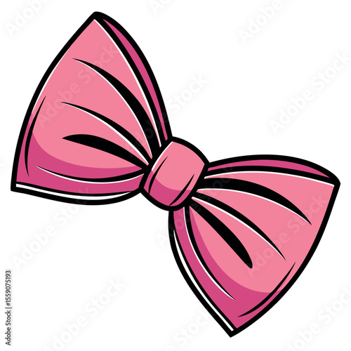 Stylized pink bow tie with black outline isolated on white background