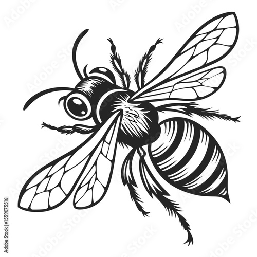 Tiny Bee Tattoo – Sleek Black Silhouette Illustration