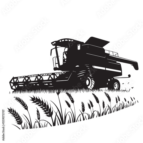 Combine harvester black silhouette