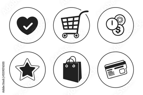 online shopping icon set silhoette black vector bundle