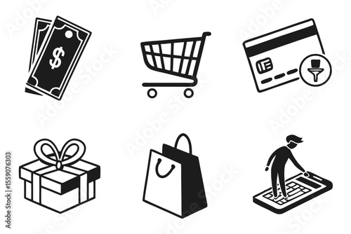 online shopping icon set silhoette black vector bundle