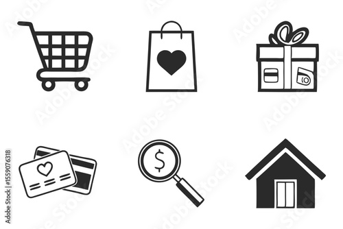 online shopping icon set silhoette black vector bundle